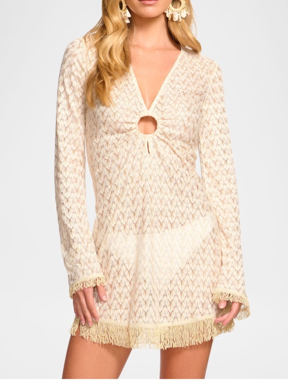 Ramy Brook Cassie Metallic Gold/White Swim Cover Up, NWOT size Medium